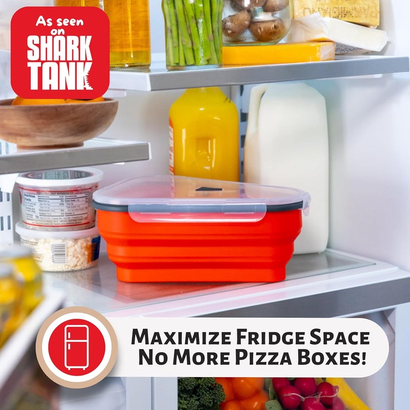 PIZZA PACK حاوية تخزين البيتزا القابلة لإعادة الاستخدام المثالية مع 5 صواني تقديم قابلة للاستخدام في الميكروويف - حاوية شريحة بيتزا قابلة للتعديل خالية من BPA لتنظيم وتوفير المساحة، 3 عبوات، حمراء - Image 3